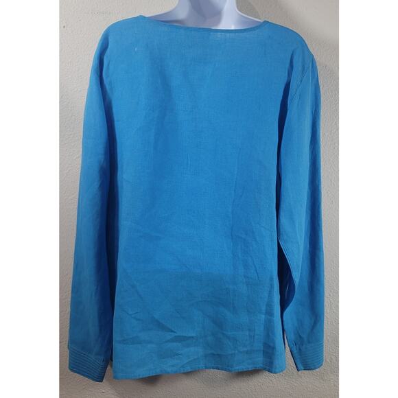 Liz Claiborne Lizwear Blue Button Up Collarless Top XL Lightweight Long Sleeves - Picture 2 of 6